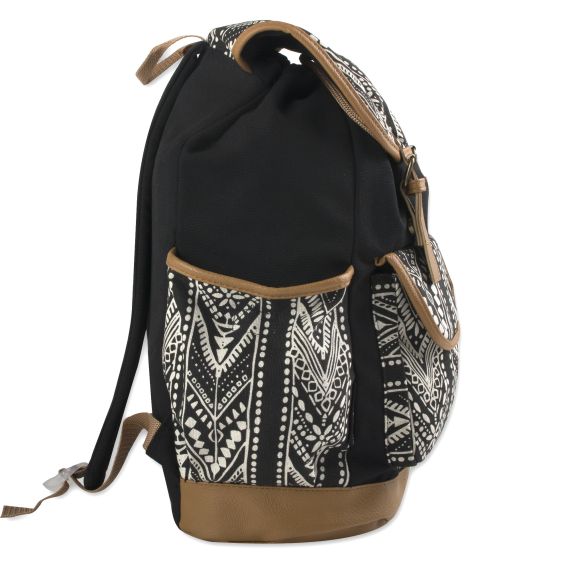 24 Bulk Cotton Canvas Drawstring Flap Backpack With Vinyl Bottom at