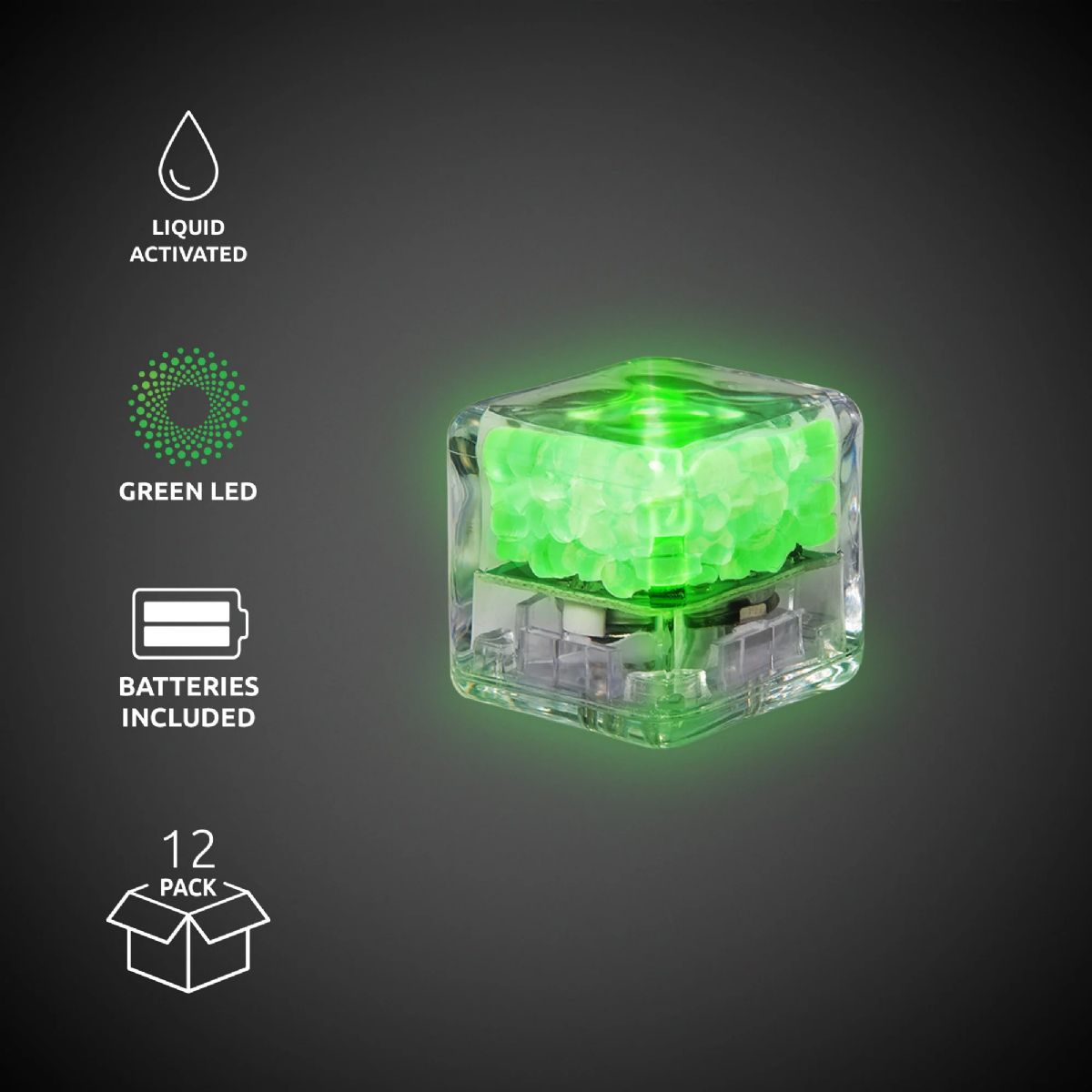 48 Bulk Green Liquid-Activated LED Ice Cubes 12's - at - bluestarempire.com