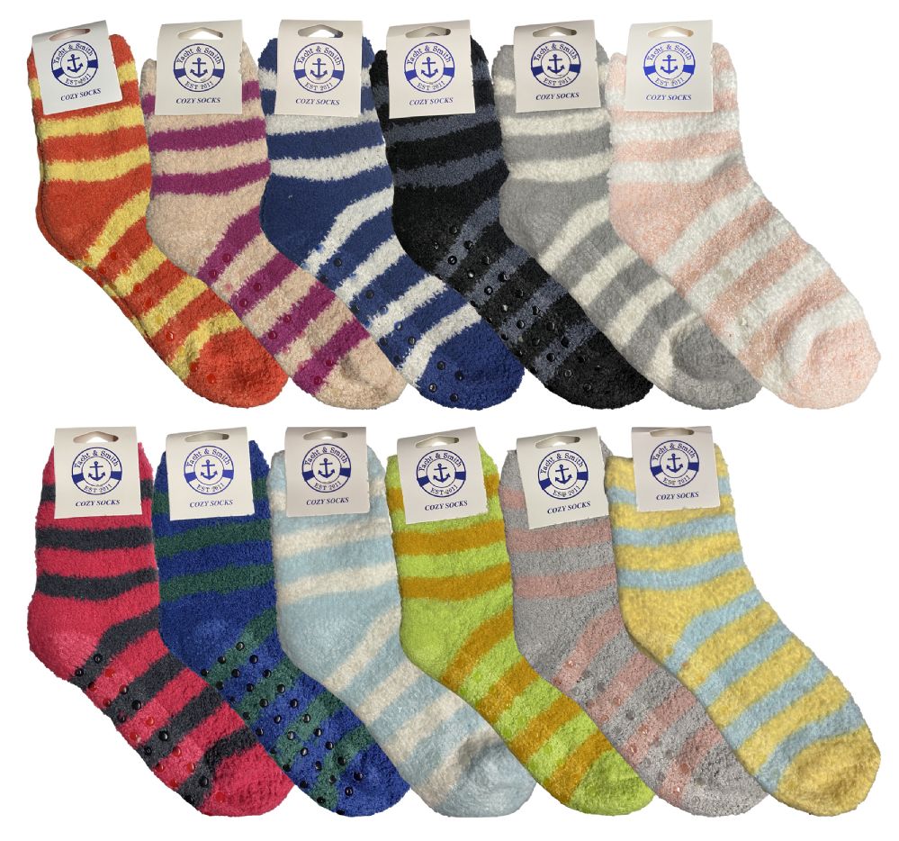 24 Bulk Yacht & Smith Womens Cozy Warm Fuzzy Gripper Socks, Assorted