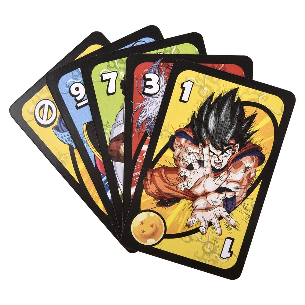 Mattel Games UNO Dragon Ball Z Card Game for Family Night Featuring Tv Show Themed Graphics and a Special Rule for 2-10 Players