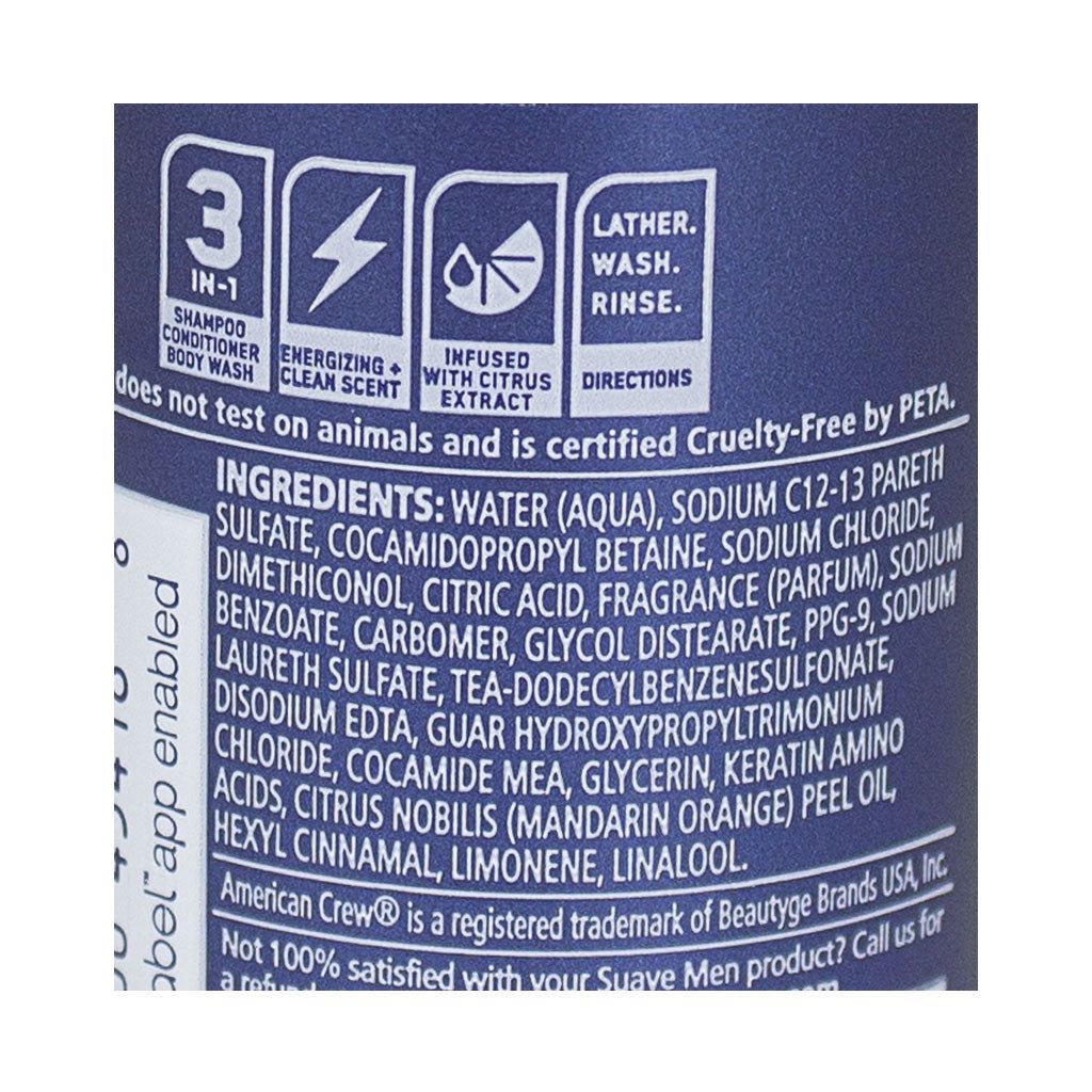 12 Bulk Travel Size Suave Men 3-IN-1 Citrus Rush Shampoo + Conditioner ...