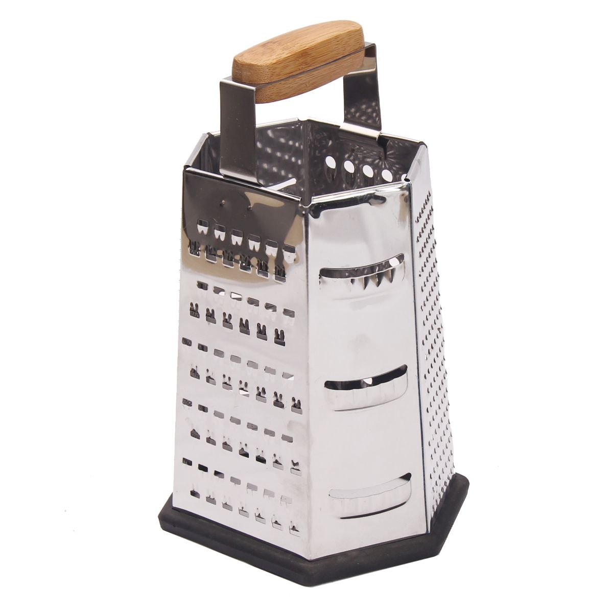 24 Bulk 6-Sided Cheese Grater With Wooden Handle, Silver