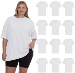 12 Bulk Womens Oversized Cotton Short Sleeve In White Size 4xlarge