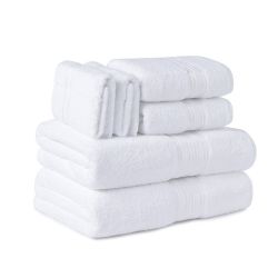 6 Bulk 6-Piece White Plush Towel Set