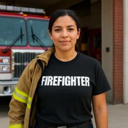 48 Bulk Firefighter T-Shirts Cotton Blend Uniform Tees For Station Wear & Emergency Response, Black Size xl