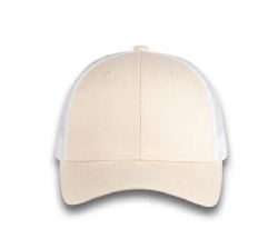 48 Bulk 6 Panel Snapback High Profile Trucker Hat Beige and White