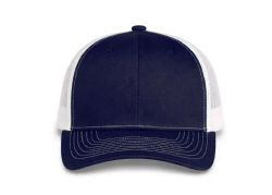 48 Bulk 6 Panel Snapback High Profile Trucker Hat Navy and White