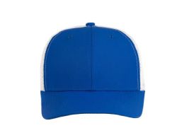 48 Bulk 6 Panel Snapback High Profile Trucker Hat Royal and White