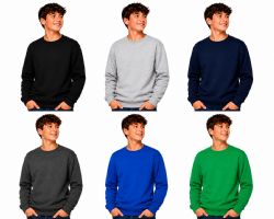 24 Bulk Youth Cotton Crew Neck Sweat Shirt Assorted Colors Size X-Large