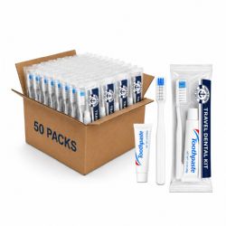 50 Bulk Yacht & Smith Dental Kit 1 White Plastic Toothbrush And 1oz Toothpaste In Film Package