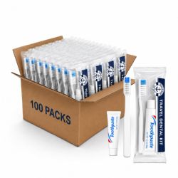 100 Bulk Yacht & Smith Dental Kit 1 White Plastic Toothbrush And 1oz Toothpaste In Film Package
