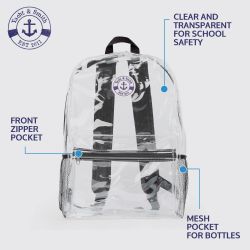 3 Bulk 17 Inch Backpacks For Kids, Clear With Black Trim, 3 Pack