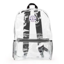 48 Bulk 17 Inch Backpacks For Kids, Clear With Black Trim, 48 Pack