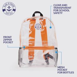 48 Bulk 17 Inch Backpacks For Kids, Clear With Assorted Color Trim, 48 Pack