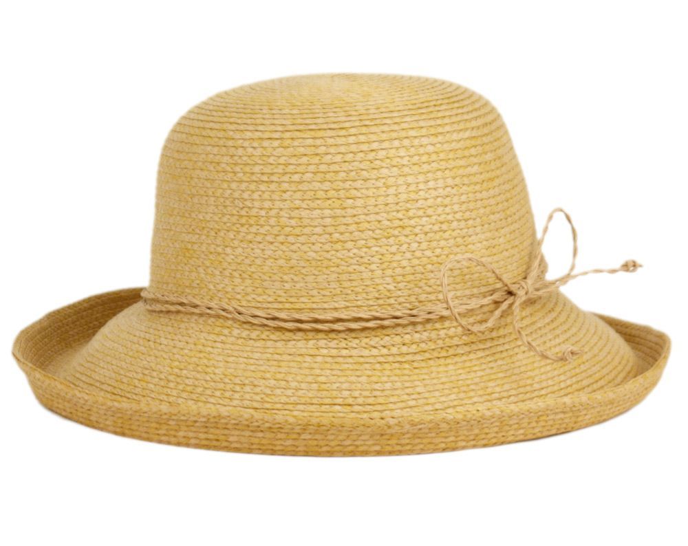 6 Bulk Braid Straw Sun Cloche Hats W/self String Band Assorted