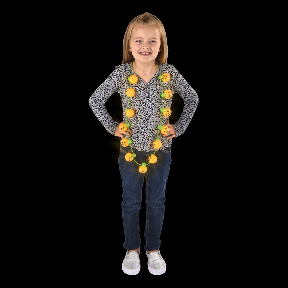 48 Bulk (t) 25" LighT-Up JacK-O-Lantern Necklace