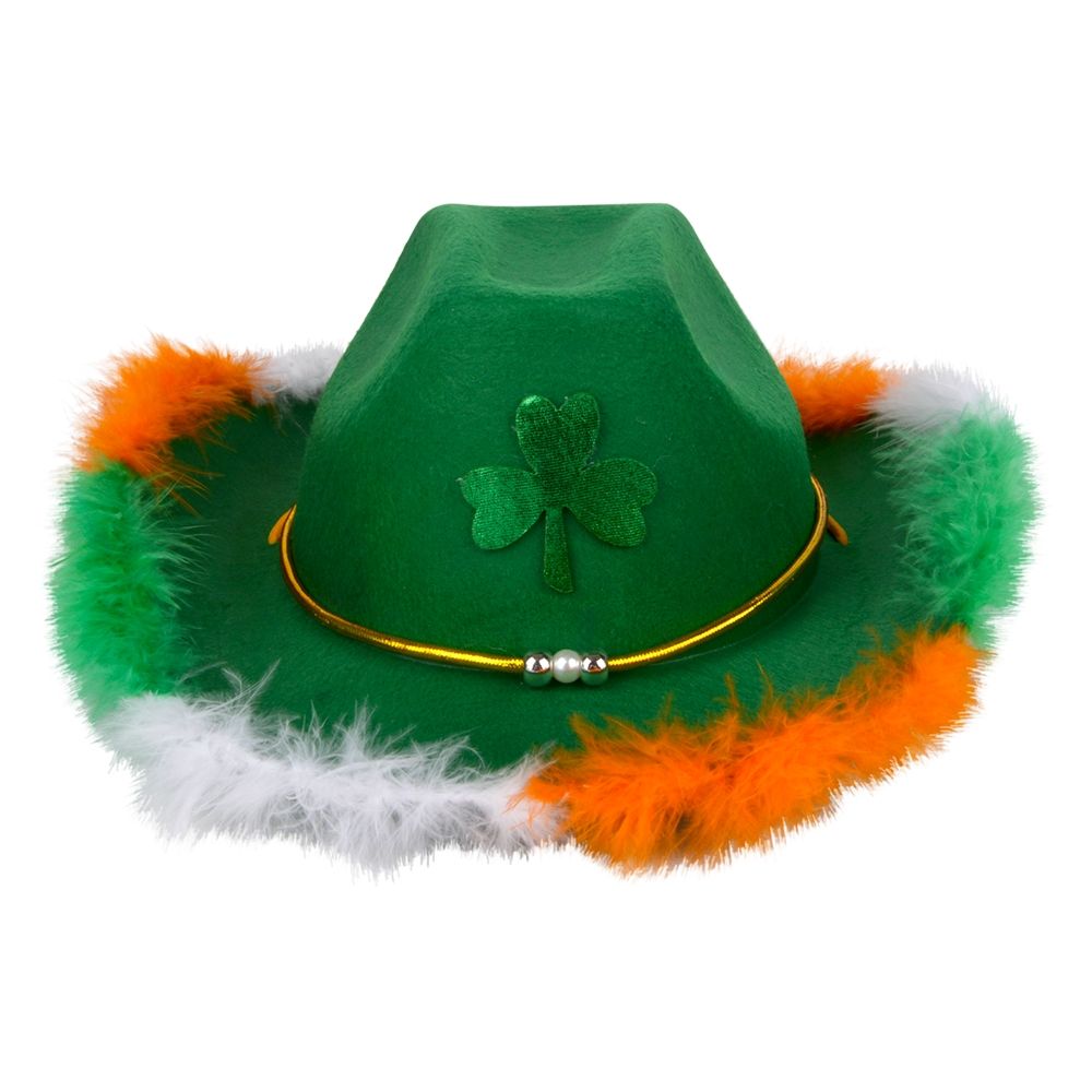24 Bulk Feather Rimmed Shamrock Cowboy Hat