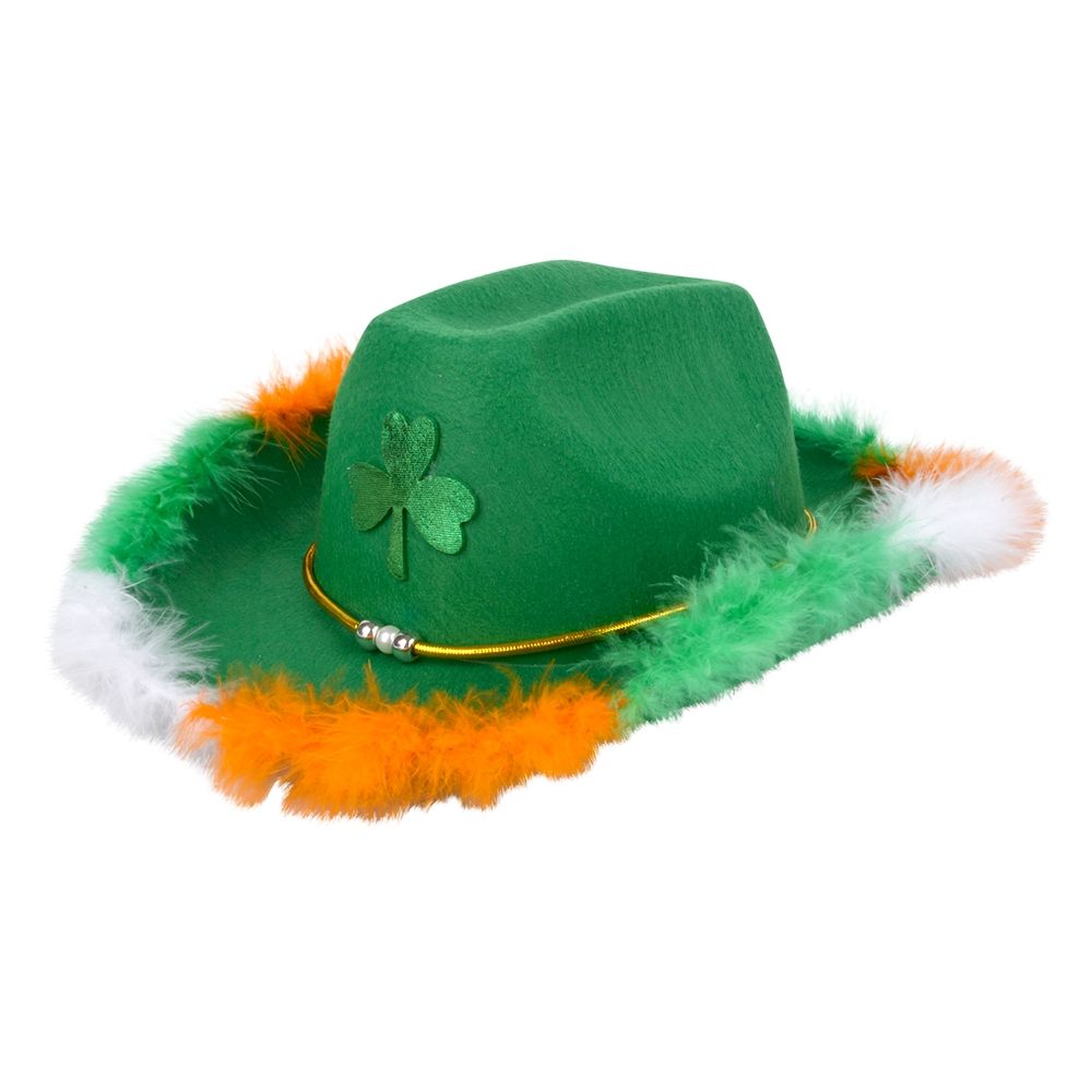 24 Bulk Feather Rimmed Shamrock Cowboy Hat