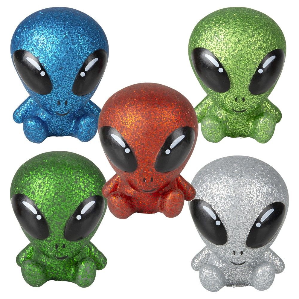 300 Bulk 2.5" Rubber Glitter Galactic Alien