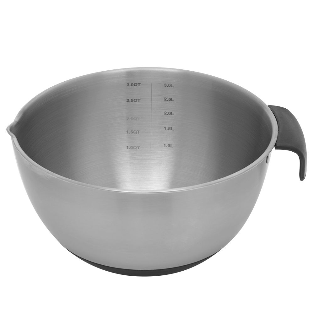 12 Bulk 3 Qt. Stainless Steel Mixing Bowl With Measurements, NoN-Skid Bottom, Handle And Pour Spout