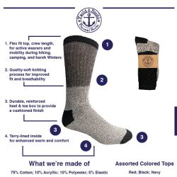 24 Bulk Yacht & Smith Men's Cotton Assorted Thermal Socks Size 10-13