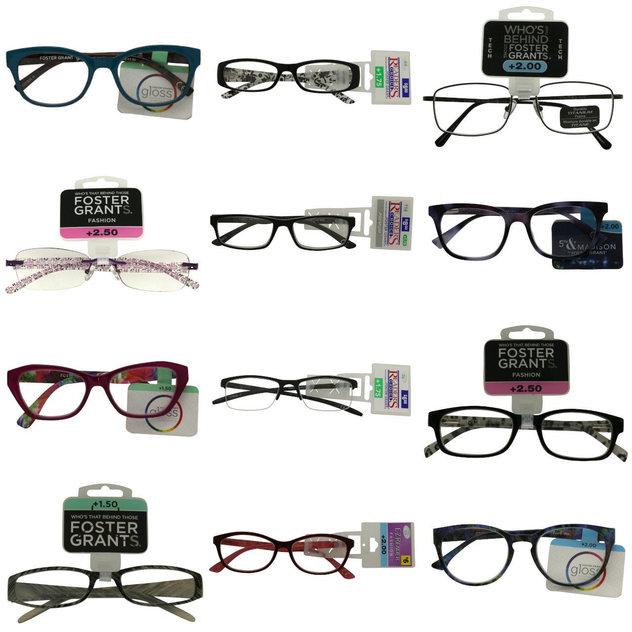 60 Bulk Assorted Name Brand Reading Glasses