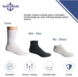 24 Bulk Yacht & Smith Men's Cotton Terry Cushion Athletic Black Crew Socks