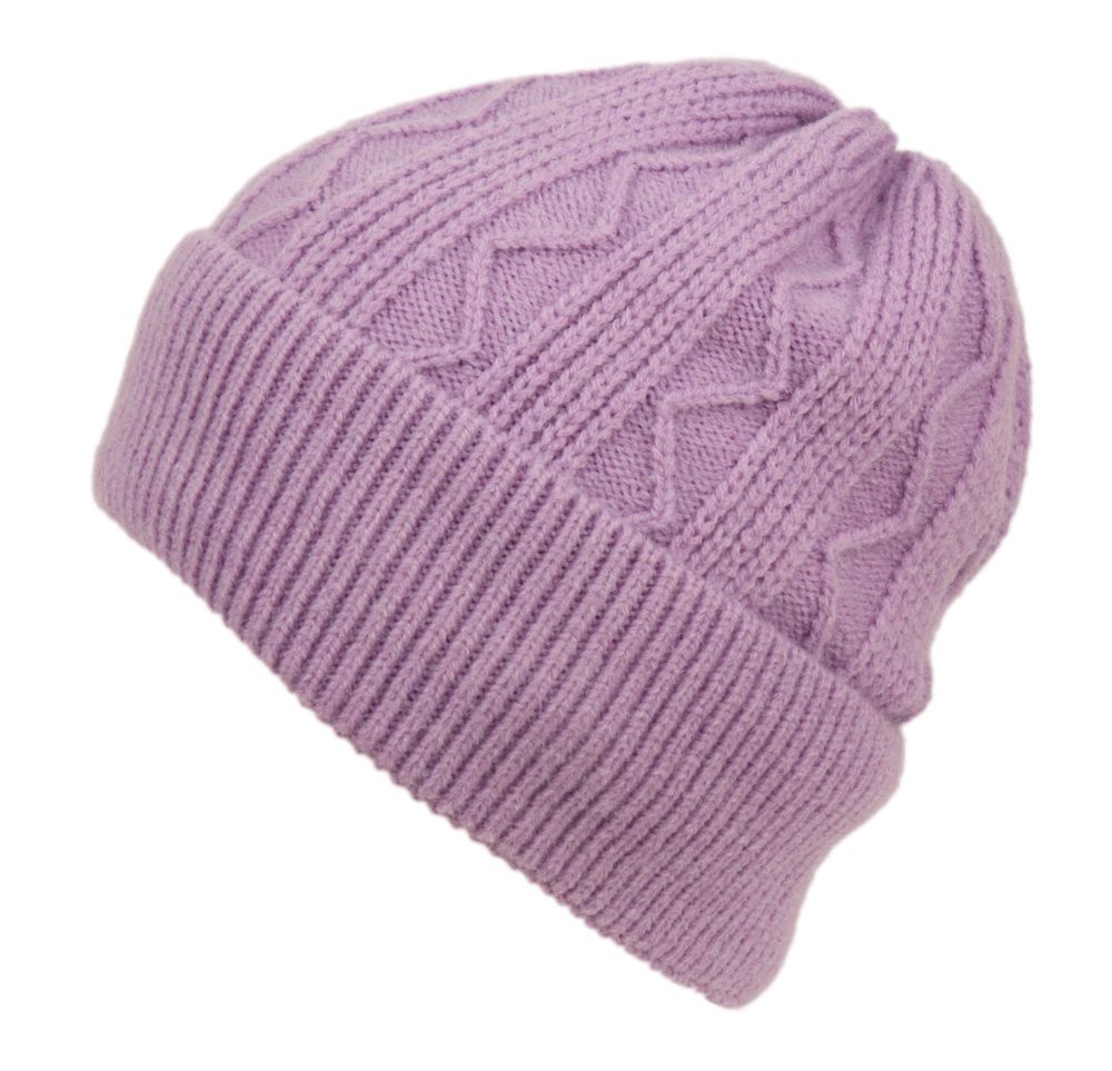 12 Bulk Zigzag Stripe Knit Beanie W/cuff & Sherpa Lining Assorted