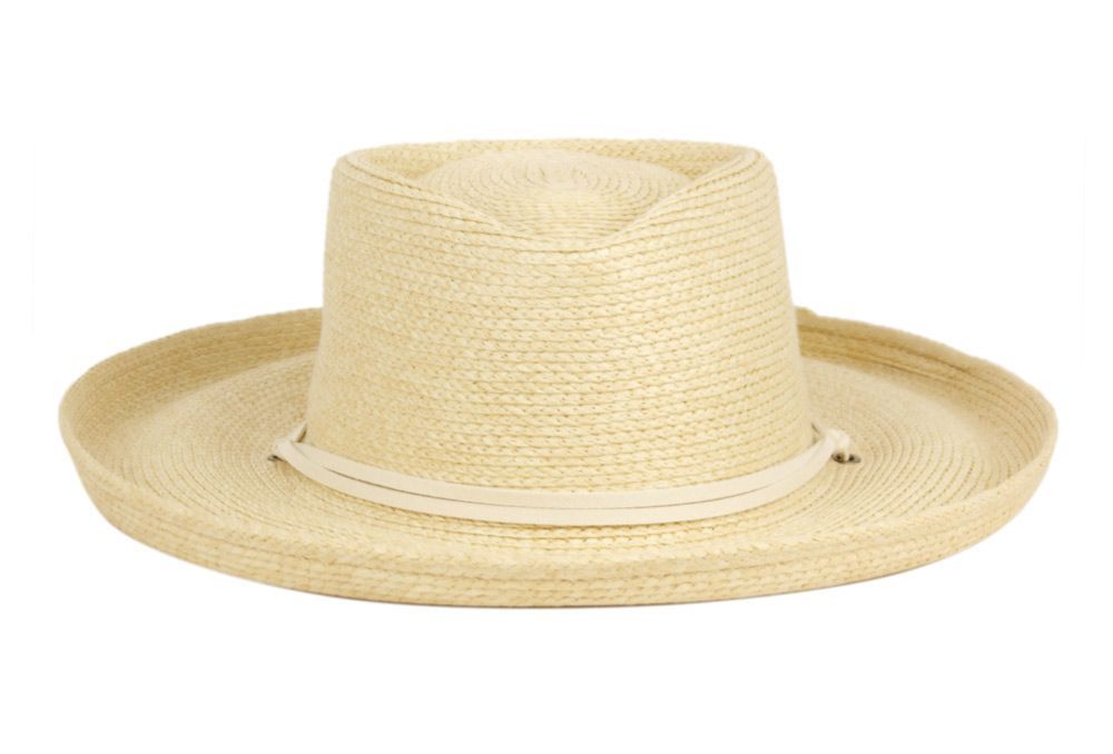 6 Bulk Up Brim Paper Straw Fedora Hats With Leather String Band & Chin Cord