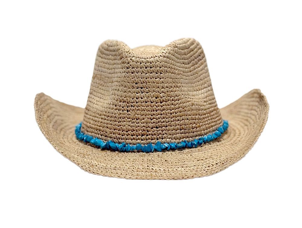 12 Bulk Natural Raffia Straw Cowboy Hats With Beads Band