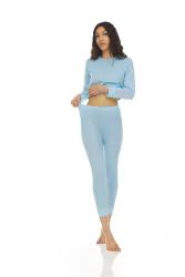 18 Bulk Yacht And Smith Womens Thermal Underwear Set In Blue Size Medium