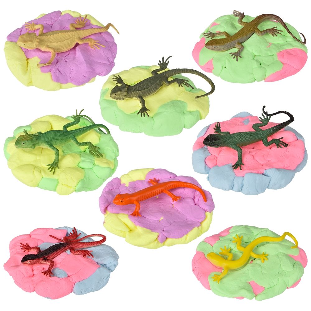 144 Bulk (t) 2.7" Lizard Play Clay Slime 24ct