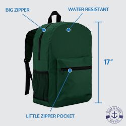 24 Bulk Yacht & Smith 17 Inch Water Resistant Backpack With Adjustable Padded Shoulder Straps