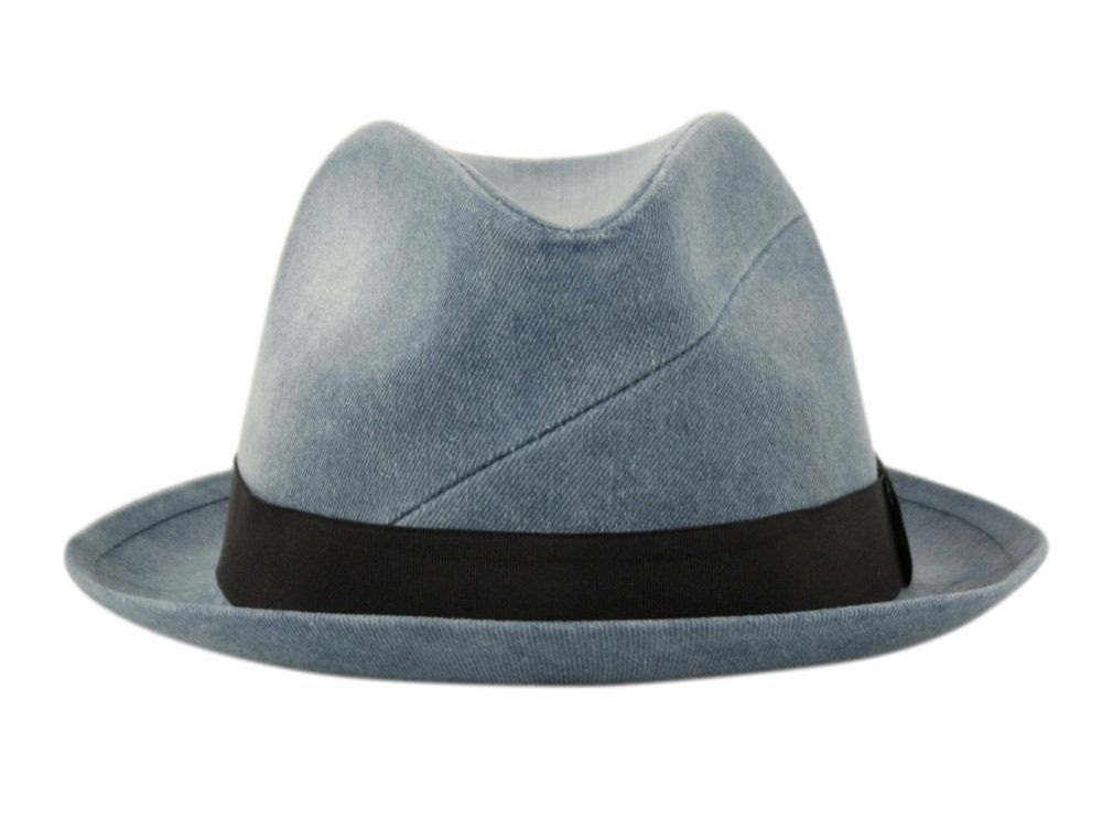 6 Bulk Washed Denim Cotton Fedora Hats With Black Band Assorted
