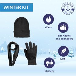 36 Bulk Yacht & Smith Pre Assembled Unisex 3 Piece Winter Care Sets, Hat Gloves Scarf Set Solid Black