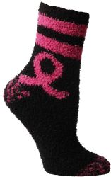 12 Bulk Yacht & Smith Women's Assorted Colored Warm & Cozy Fuzzy Breast Cancer Awareness Socks
