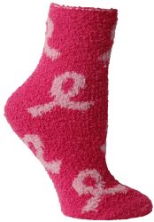 12 Bulk Yacht & Smith Women's Assorted Colored Warm & Cozy Fuzzy Breast Cancer Awareness Socks