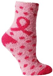 12 Bulk Yacht & Smith Women's Assorted Colored Warm & Cozy Fuzzy Breast Cancer Awareness Socks