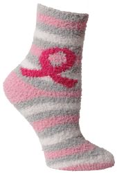 12 Bulk Yacht & Smith Women's Assorted Colored Warm & Cozy Fuzzy Breast Cancer Awareness Socks
