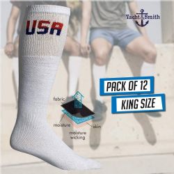 300 Bulk Yacht & Smith Men's Cotton 31 Inch Terry Cushioned Athletic White Usa Logo Tube Socks Size 13-16