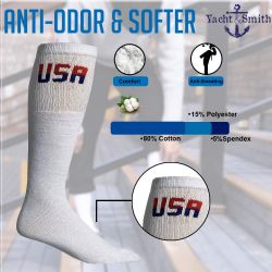 300 Bulk Yacht & Smith Men's Cotton 31 Inch Terry Cushioned Athletic White Usa Logo Tube Socks Size 13-16