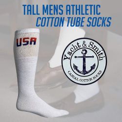 300 Bulk Yacht & Smith Men's Cotton 31 Inch Terry Cushioned Athletic White Usa Logo Tube Socks Size 13-16