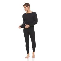108 Bulk Yacht & Smith Mens Cotton Heavy Weight Waffle Texture Thermal Underwear Set Black Size L