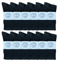 24 Bulk Yacht & Smith Mens Soft Cotton Athletic Crew Socks, Terry Cushion, Sock Size 10-13 Black