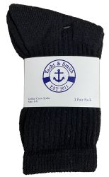 1200 Bulk Yacht & Smith Kids Cotton Terry Cushioned Crew Socks Black Size 6-8 Bulk Pack