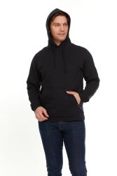 Bulk Men's Cotton Fleece Hooded Sweat Shirt Black Size Small