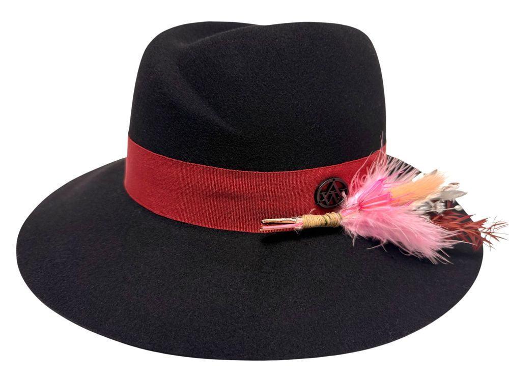 12 Bulk Ladies Wide Brim Felt Fedora W/contrast Grosgrain Band & Flower Trim Assorted