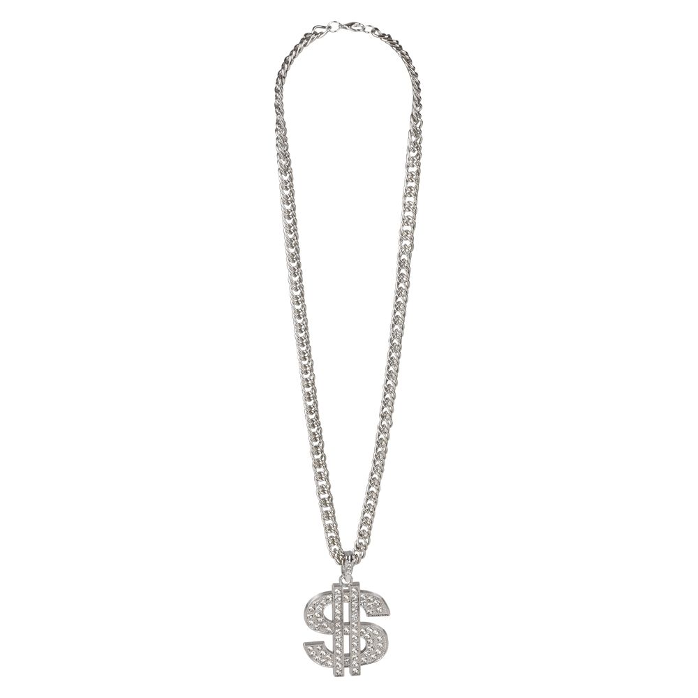 72 Bulk Dollar Sign Necklace Silver 30"