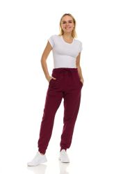 48 Bulk Womens Fleece Lined 3 Pocket Jogger Burgundy Size Medium