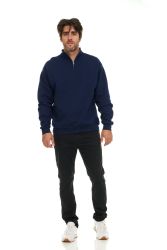 96 Bulk Mens Cotton Fleece Line Quarter Zip Sweat Shirt Navy Size Large
